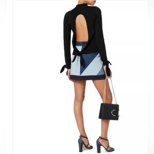 Intermix Tabitha Open Back Tie Knit Top Black Long Sleeve Women's Size Large